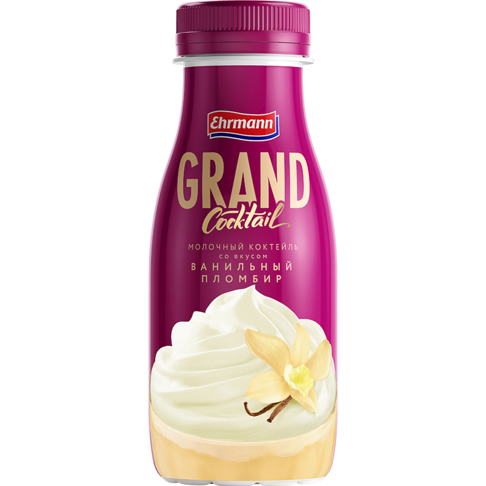 Молочный коктейль «Ehrmann» Grand, ванильный пломбир, 4%, 260 г #0