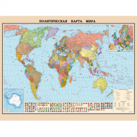 Политическая карта мира 210х150см. Масштаб 1:16,7 млн., ламинированная.