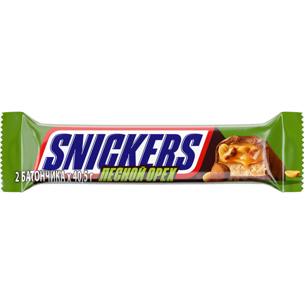 Шо­ко­лад­ный ба­тон­чик «Snickers» с лесным орехом, 2х40.5 г