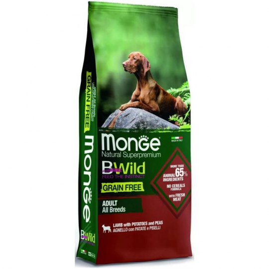 Сухой корм для собак Monge Dog BWILD GF Adult с ягненком, 12 кг