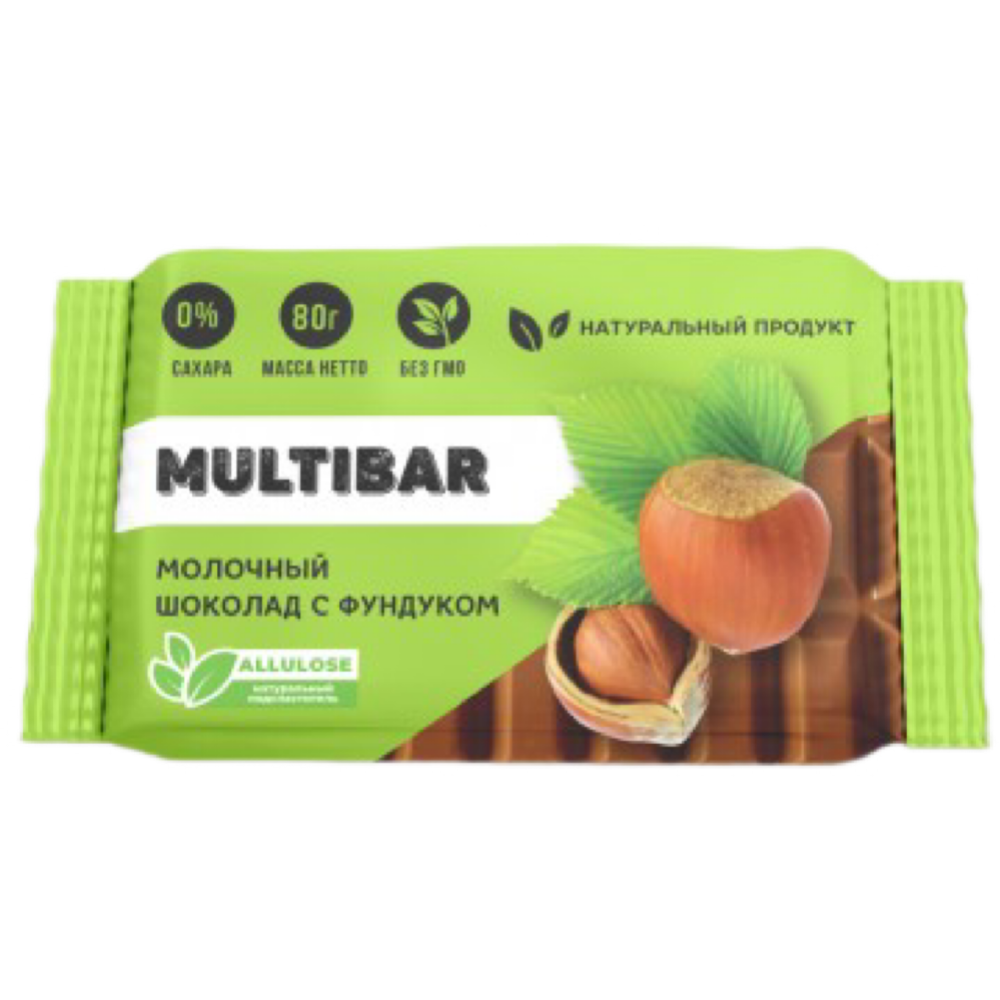 Молочный шоколад «Multibar» с фундуком, без сахара, 95 г