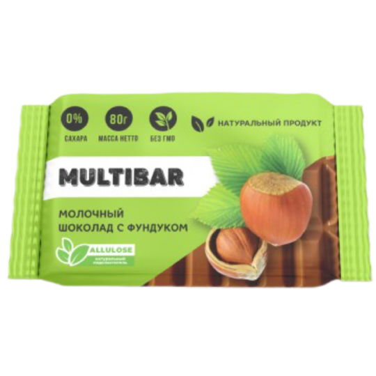 Молочный шоколад «Multibar» с фундуком, без сахара, 95 г