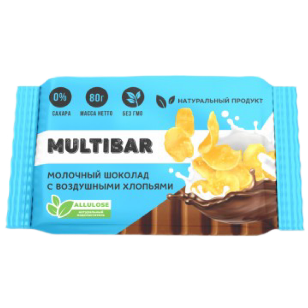 Молочный шоколад «Multibar» с воздушными хлопьями, без сахара, 95 г