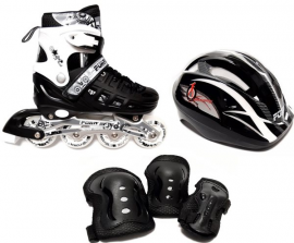 Роликовые коньки (комплект защиты+шлем) FORA, алюм. рама, ABEC-7, черный/белый (35-38)