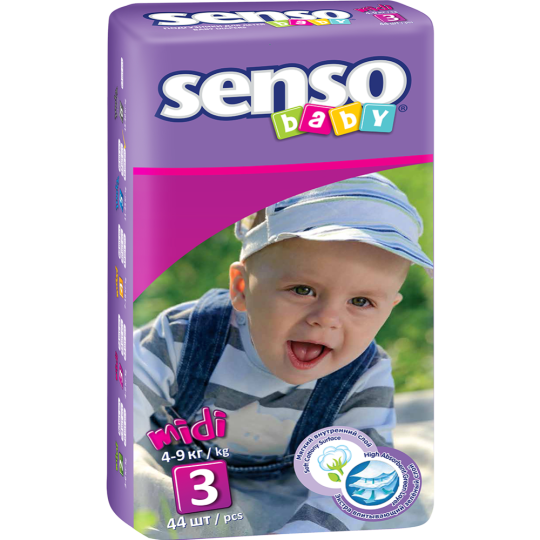 Подгузники детские «Senso Baby» размер 3, 4-9 кг, 44 шт