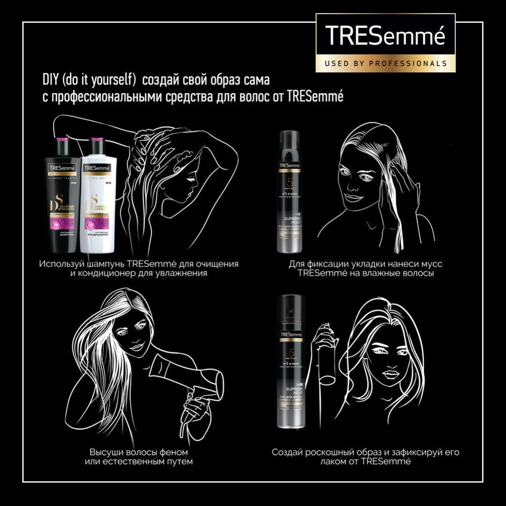 Лак для укладки волос «Tresemme» сильная фиксация, 250 мл