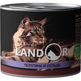 Корм для кошек «Landor» для пожилых, 4250046, телятина с сельдью, 0.2 кг