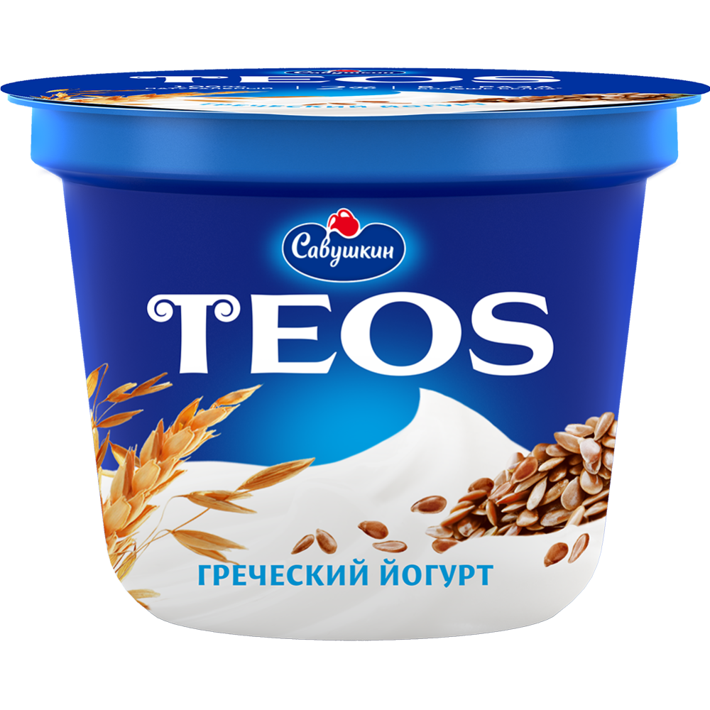 Йогурт греческий «Teos» злаки с клетчаткой льна, 2%, 250 г #0