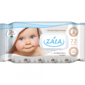 Сал­фет­ки влаж­ные дет­ские «Zala» с экс­трак­том хлопка, 72 шт