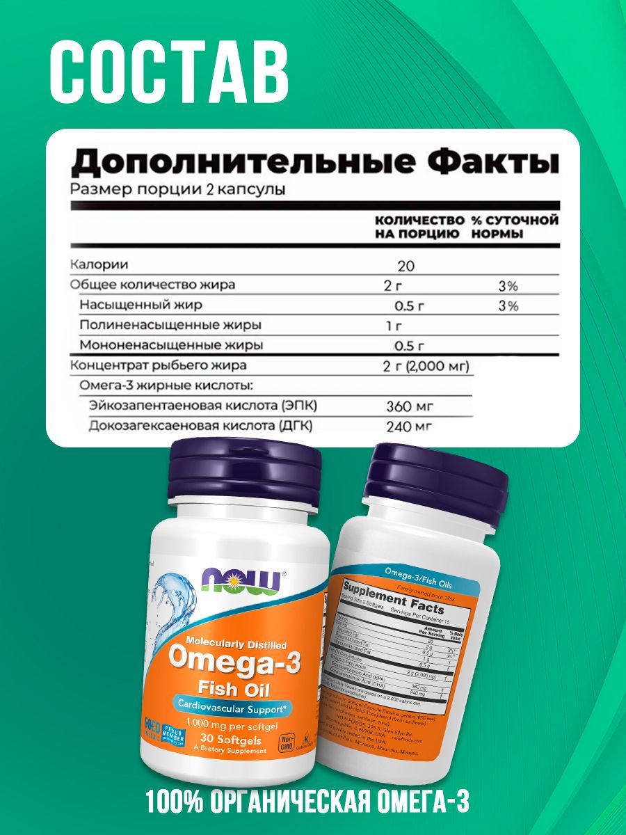 Омега 3, Now Foods Omega-3, 30 капс