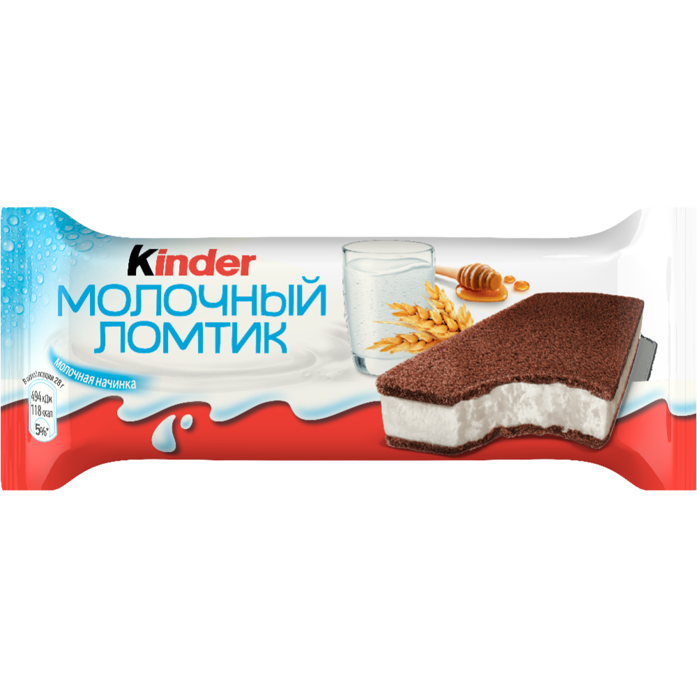 Мо­лоч­ный десерт «Kinder Мо­лоч­ный Лом­ти­к» пи­рож­ное мо­лоч­ный ломтик, 28 г