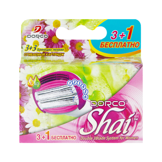 Сменные кассеты для бритвы с 6 лезвиями DORCO SHAI Sweetie (3+1 Бесплатно)