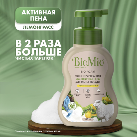 Срочный товар! Пена для мытья посуды «BioMio» Bio-Foam, Лемонграсс, 350 мл