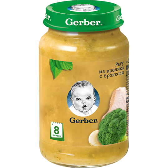 Пюре мясо-овощное «Gerber» рагу с кроликом и брокколи, 190 г