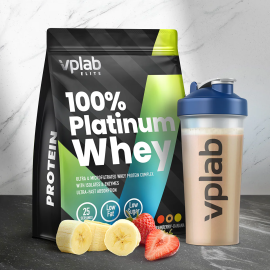 Сывороточный протеин VPlab 100% Platinum Whey, 750г, клубника банан