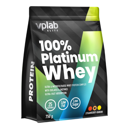 Сывороточный протеин VPlab 100% Platinum Whey, 750г, клубника банан