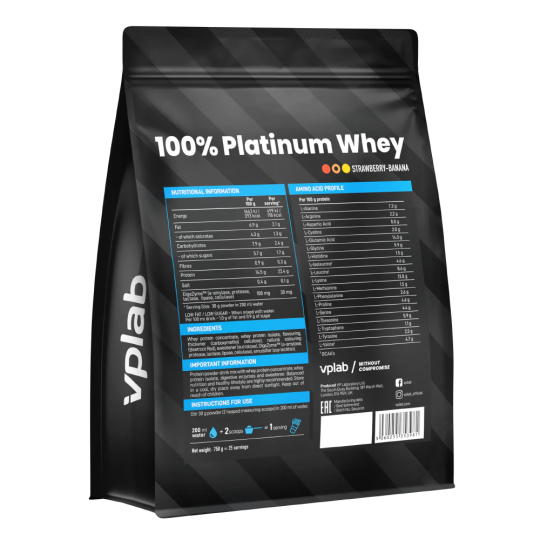 Сывороточный протеин VPlab 100% Platinum Whey, 750г, клубника банан