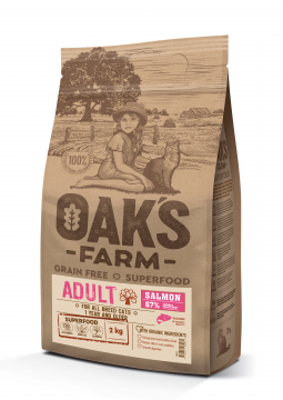 Корм для кошек "OAK'S FARM" (взрослых) полноценный беззерновой  Salmon / Лосось, 2кг