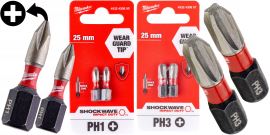 PH1(4шт)+PH3(4шт) 25мм. Набор бит для шуруповёрта ударных Shockwave MILWAUKEE