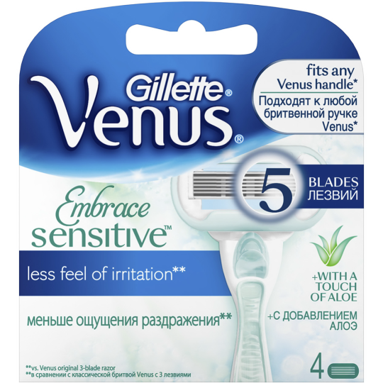 Сменные кассеты для бритвы «Gillette Venus» Sensitive, 4 шт