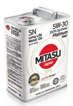 Масло моторное синтетическое MITASU MJ-111-4 PLATINUM PAO 5W-30, 4л