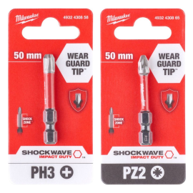 PH3(1шт)+PZ2(1шт) 50мм. Набор бит для шуруповёрта ударных Shockwave MILWAUKEE