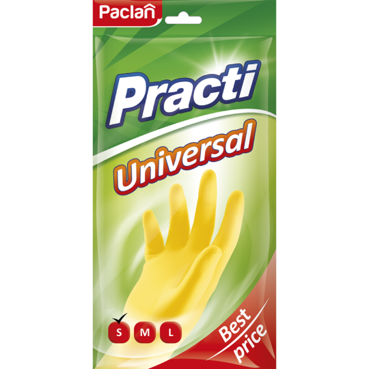 Перчатки резиновые «Practi.Universal» желтые, размер S.