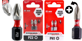 PH1(4шт)+PZ2(4шт) 25мм. Набор бит для шуруповёрта ударных Shockwave MILWAUKEE