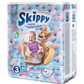 Под­гуз­ни­ки «Skippy» more happiness, размер 3, 4-9 кг, 60 шт.  