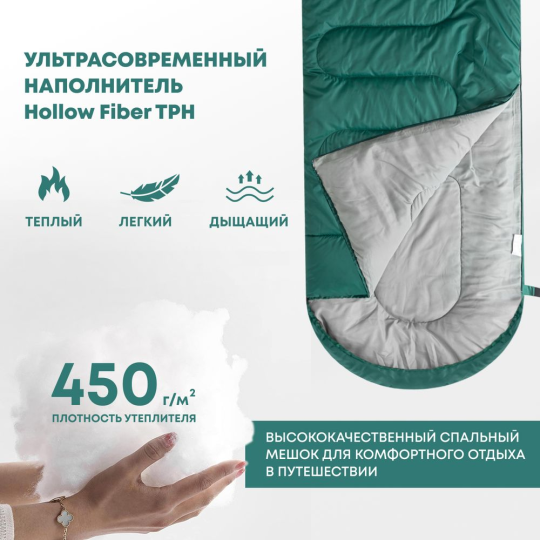 Спальный мешок RSP SLEEP 450 L RipStop 2024 зелёный (молния слева)