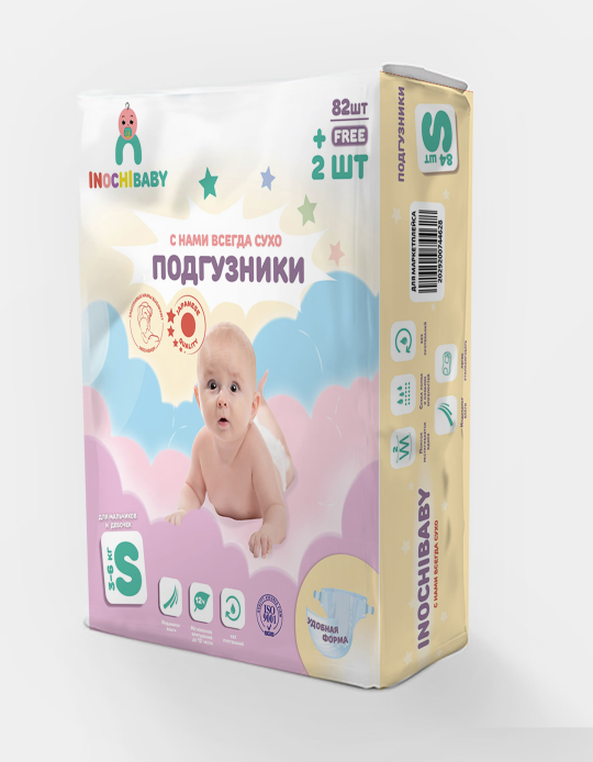 Подгузники детские  INOCHIBABY разм. S 3-6кг (82+2 шт/уп.)