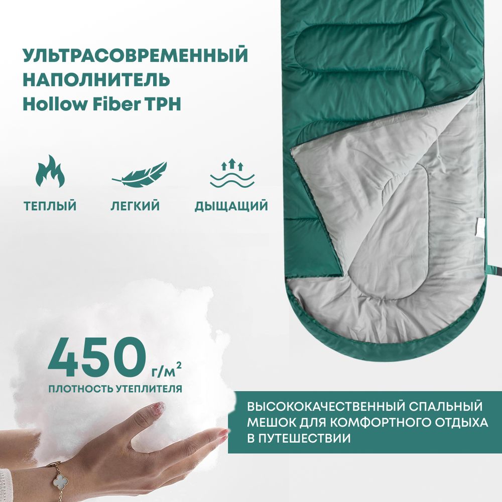 Спальный мешок RSP SLEEP 450 R RipStop 2024 зелёный (молния справа)