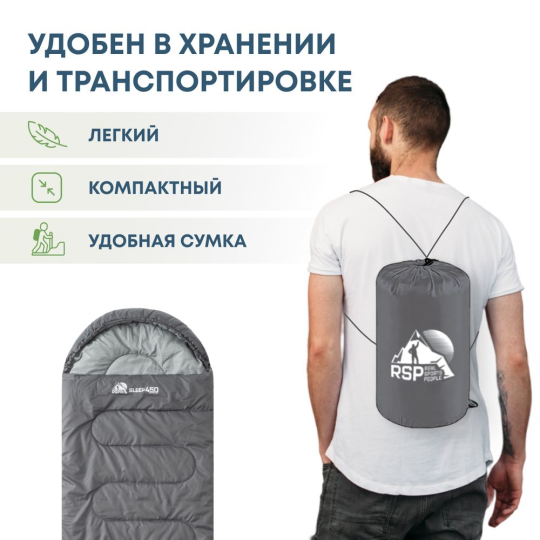 Спальный мешок RSP SLEEP 450 R RipStop 2024 серый (молния справа)