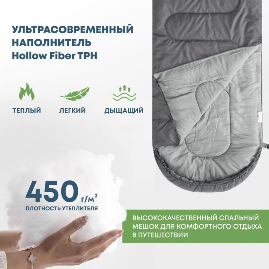 Спальный мешок RSP SLEEP 450 R RipStop 2024 серый (молния справа)