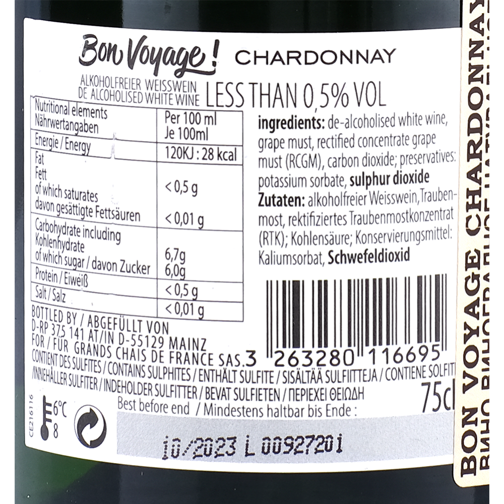 Вино безалкогольное «Bon Voyage» Chardonnay, 0.75 л #2