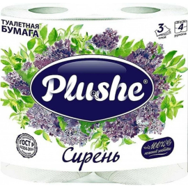 Туалетная бумага «Plushe» Deluxe Light, Сирень, 3 слоя, 4 рулона