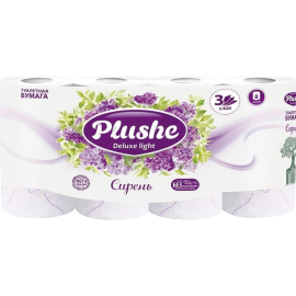 Туалетная бумага «Plushe» Deluxe Light, Сирень, 3 слоя, 8 рулонов