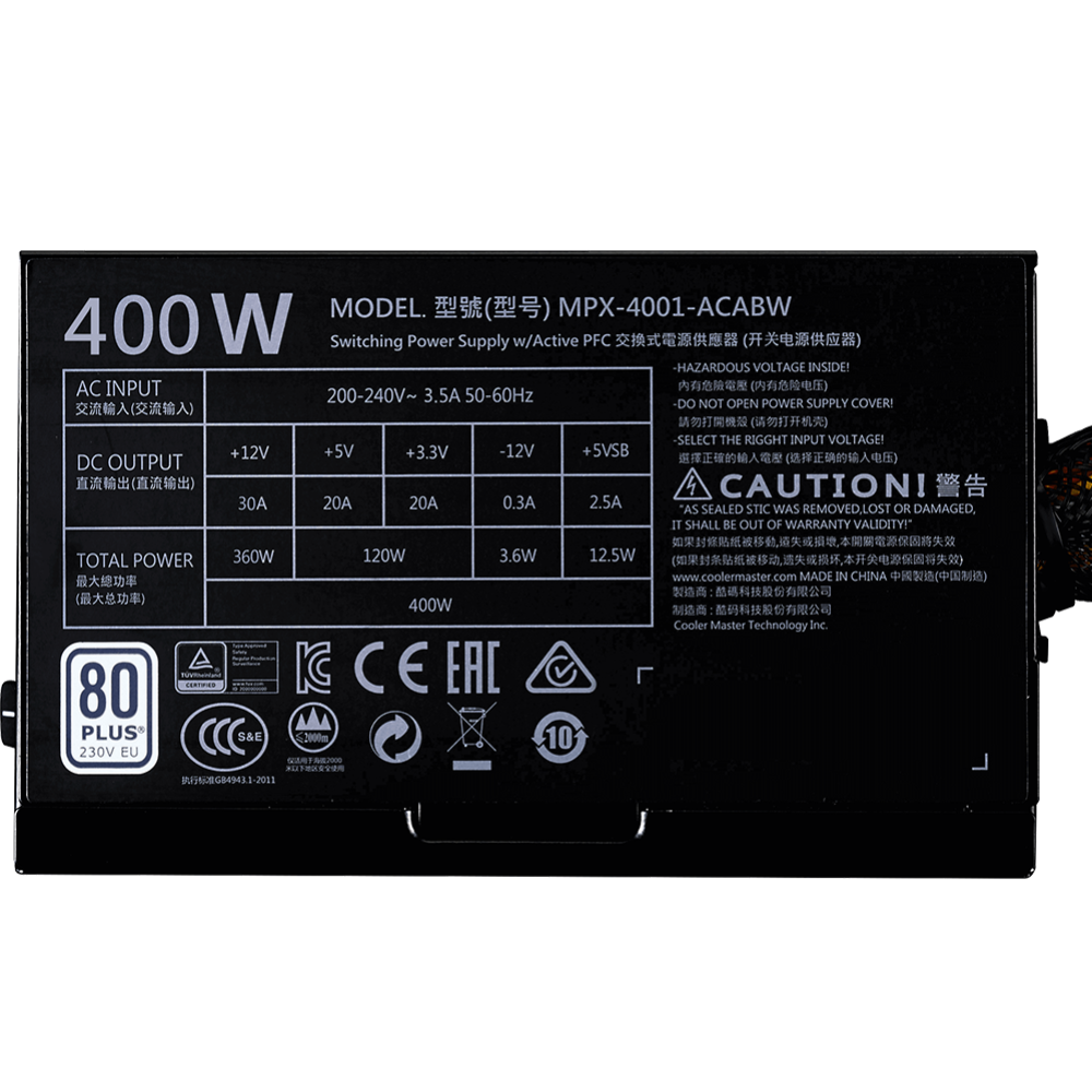 Блок питания «Cooler Master» MasterWatt Lite 230V MPX-4001-ACABW-EU