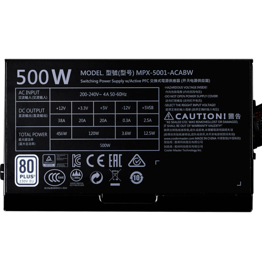 Блок питания «Cooler Master» MasterWatt Lite 230V MPX-5001-ACABW-EU