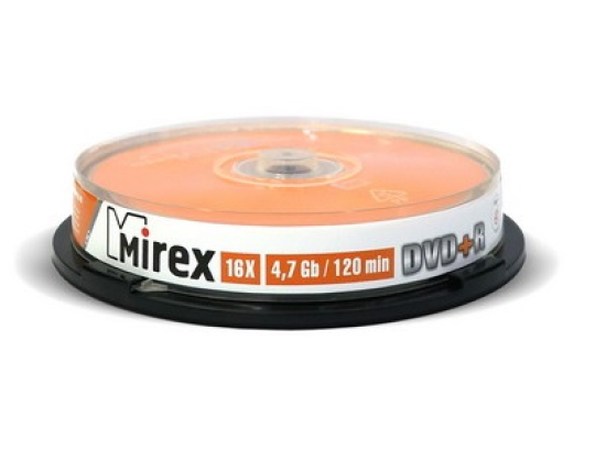 Комплект дисков DVD-R 4,7 Гб 16x Mirex 10 шт (UL130013A1L) <Макс. скорость записи: 16x, ёмкость 4.7Gb>