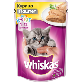 Корм для котят «Whiskas» мясной паштет с курицей, 85 г