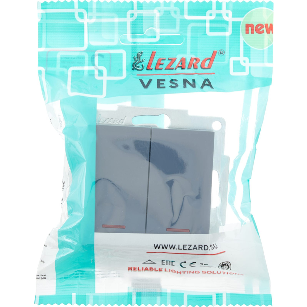 Выключатель «Lezard» Vesna, с подсветкой, 742-3488-112, графит