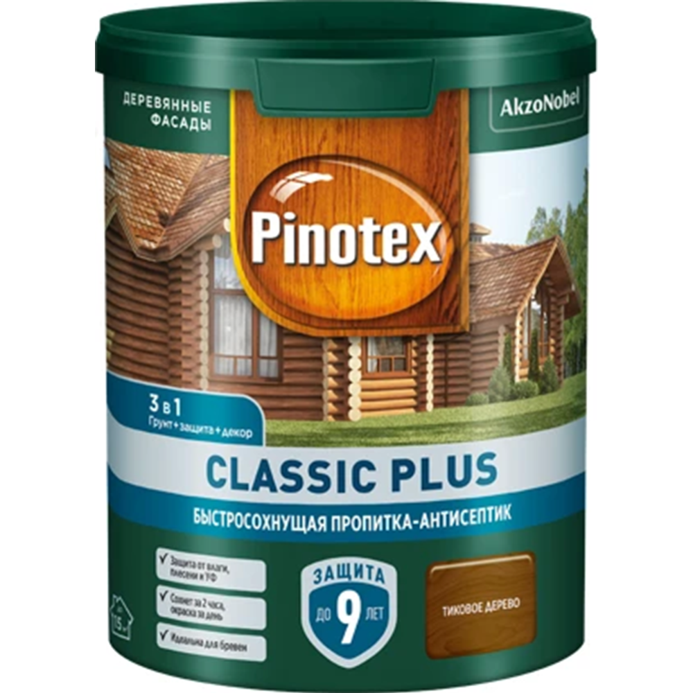 Картинка товара Пропитка-антисептик «Pinotex» Classic Plus 3 в 1, тиковое дерево, 900 мл