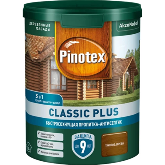 Пропитка-антисептик «Pinotex» Classic Plus 3 в 1, тиковое дерево, 900 мл