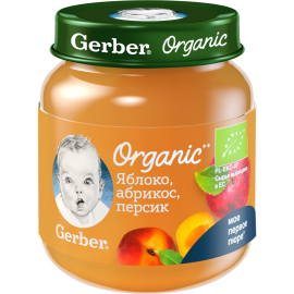 Пюре фруктовое «Gerber» Organic, яблоко, абрикос, персик, 90 г