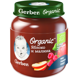 Пюре фруктово-ягодное «Gerber» Organic, яблоко и малина, 125 г