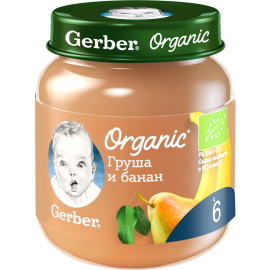 Пюре фруктовое «Gerber» Organic, груша и банан, 125 г