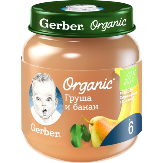 Пюре фруктовое «Gerber» Organic, груша и банан, 125 г