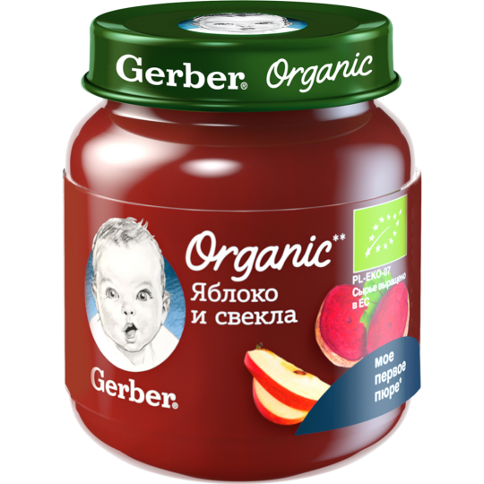 Пюре фруктово-овощное «Gerber» Organic, яблоко и свекла, 125 г