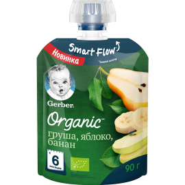 Пюре фруктовое «Gerber» Organic, груша, яблоко, банан, 90 г